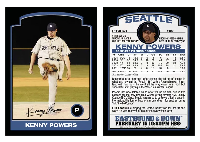 Kenny Powers baseball card Seattles. PYGear.com