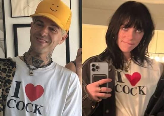 I Love COCK shirt gifted by Jesse Rutherford from The Neighborhood to Billie Eilish