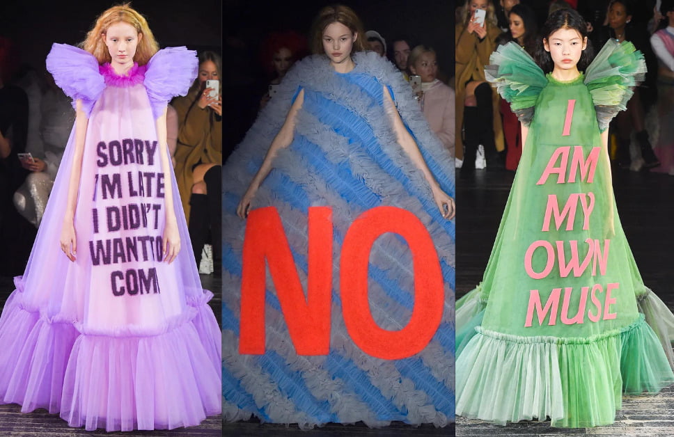 $15K High Fashion gowns turned into Meme Slogan T-Shirts