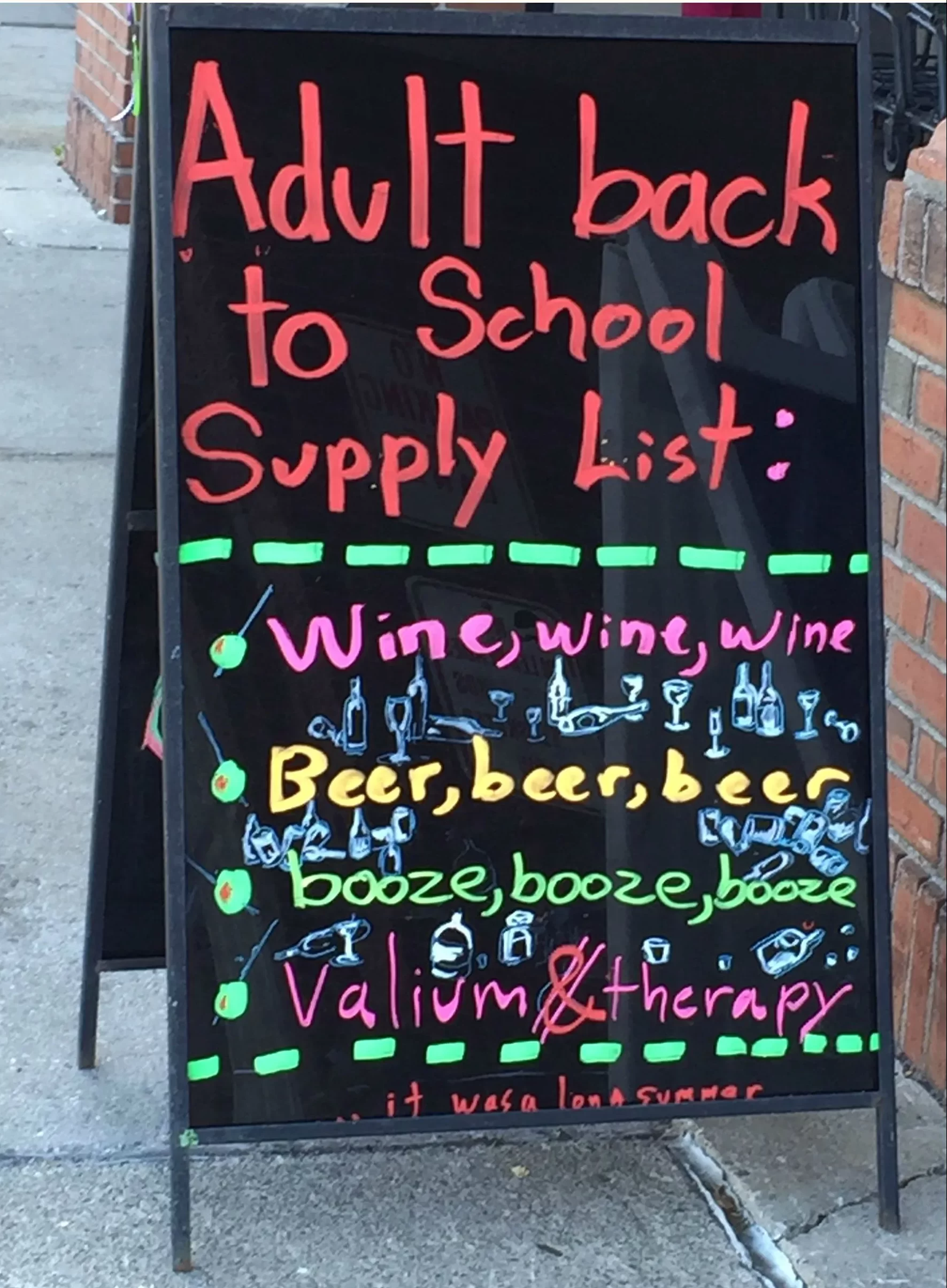 Adult Back to School wine beer booze valium