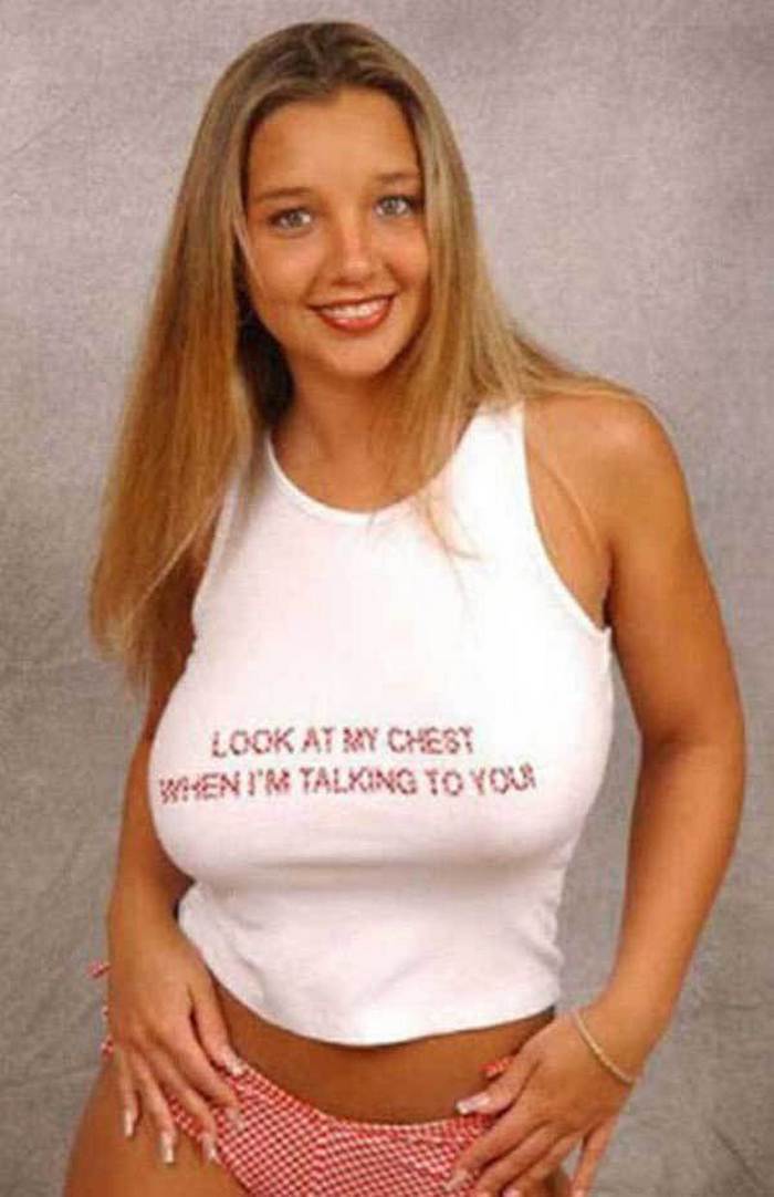 'Look At My Chest When I'm Talking To You' shirt worn by Christina Lucci. PYGear.com