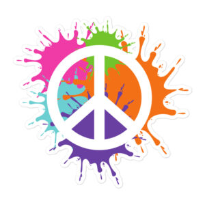 White Peace Symbol over Splashed Paint sticker