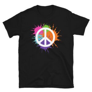 White Peace Symbol over Splashed Paint T-Shirt