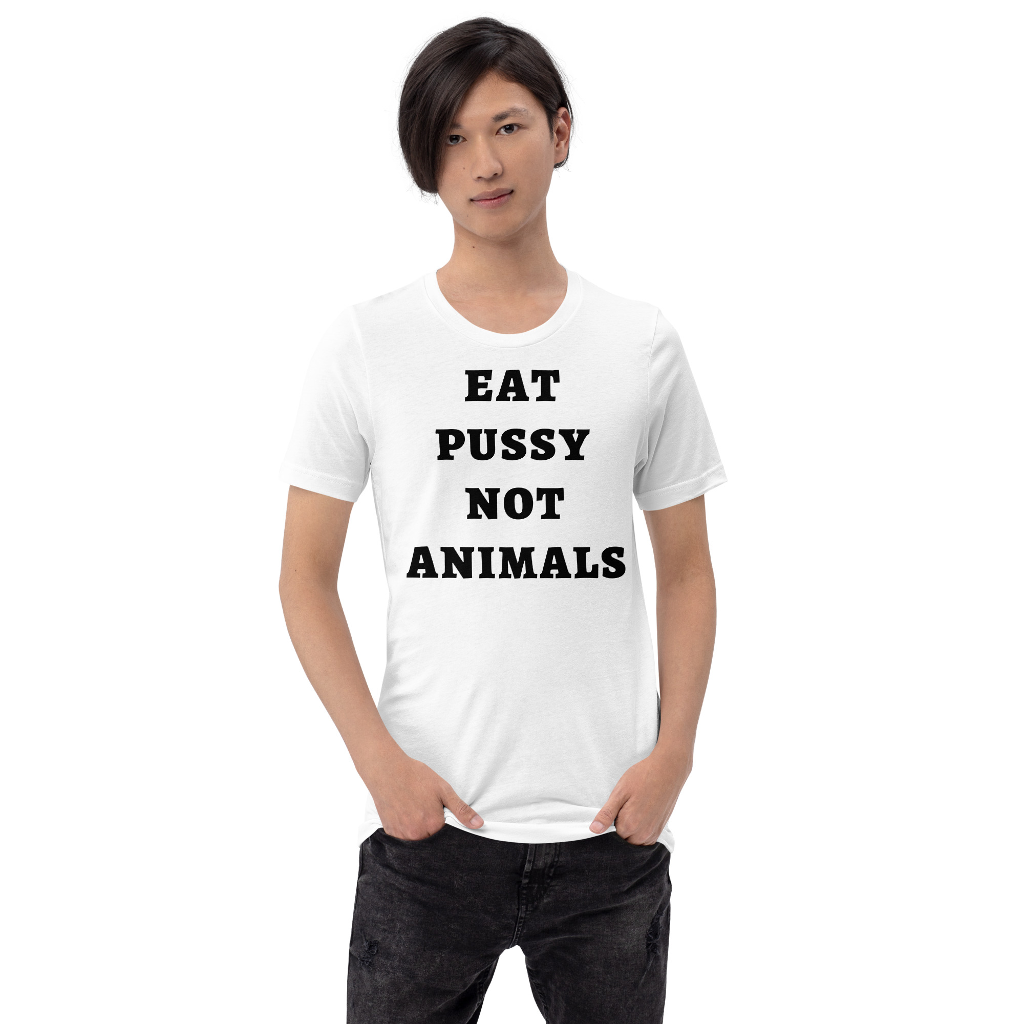 EAT PUSSY NOT ANIMALS (in black letters) t-shirt - Image 6