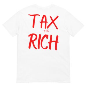 TAX THE RICH AOC (in red letters) T-Shirt (BACK)