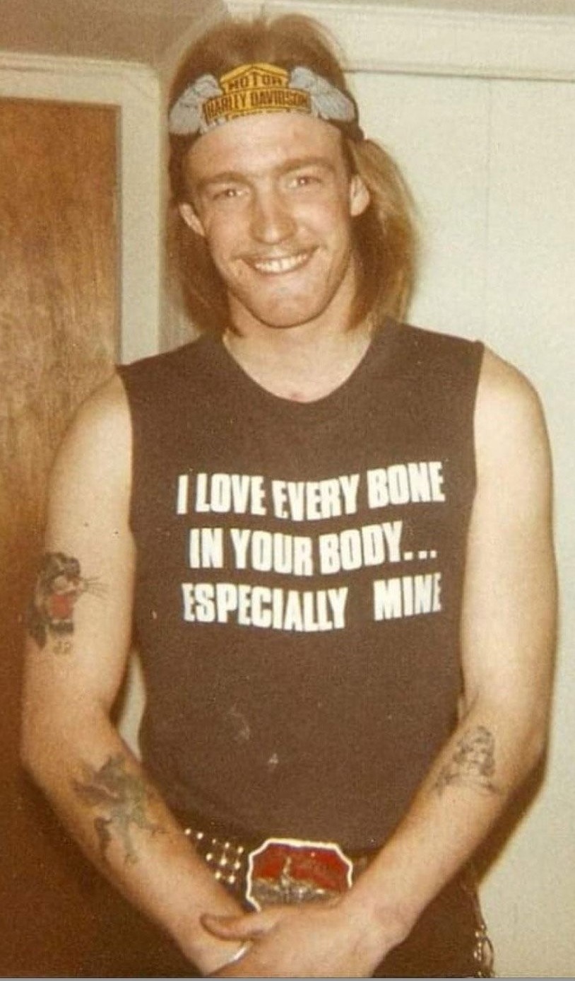I Love Every Bone In Your Body Especially Mine shirt as worn by a vintage biker
