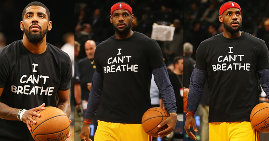 Lebron James & Kyrie Irving wearing George Floyd I Can't Breather shirt. PYGear.com