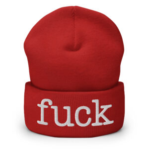 ‘fuck’ (in typewriter font) Beanie - Embroidered - Image 3