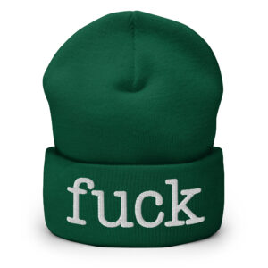 ‘fuck’ (in typewriter font) Beanie - Embroidered - Image 4