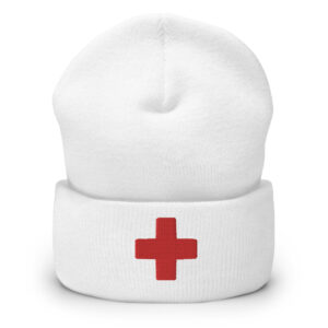 Red Cross Embroidered Beanie (3D Puff)