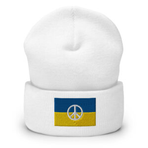 Peace for Ukraine | Ukraine Flag Peace Sign Cuffed Beanie (Embroidered)