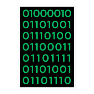 BITCOIN in Binary Code sticker (Green on Black)