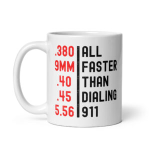 Alternative view of Ammo Calibers | All Faster Than Dialing 911 Coffee Mug