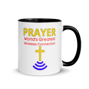Prayer World's Greatest Wireless Connection | Wireless Cross Mug with Color Inside