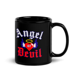 ANGEL or DEVIL Heart Halo Angel Wings Black Glossy Mug