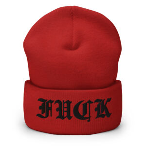 FUCK (Black Goth Font) Beanie Hat Embroidered - Image 2
