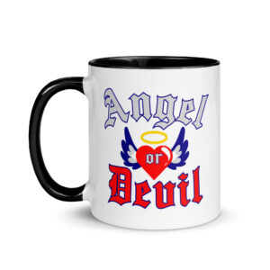 ANGEL or DEVIL Heart Halo Angel Wings Mug with Color Inside - Image 3