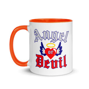 ANGEL or DEVIL Heart Halo Angel Wings Mug with Color Inside - Image 9