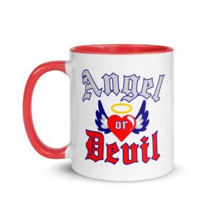 ANGEL or DEVIL Heart Halo Angel Wings Mug with Color Inside - Image 6