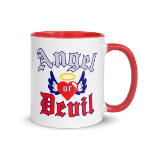 ANGEL or DEVIL Heart Halo Angel Wings Mug with Color Inside - Image 4