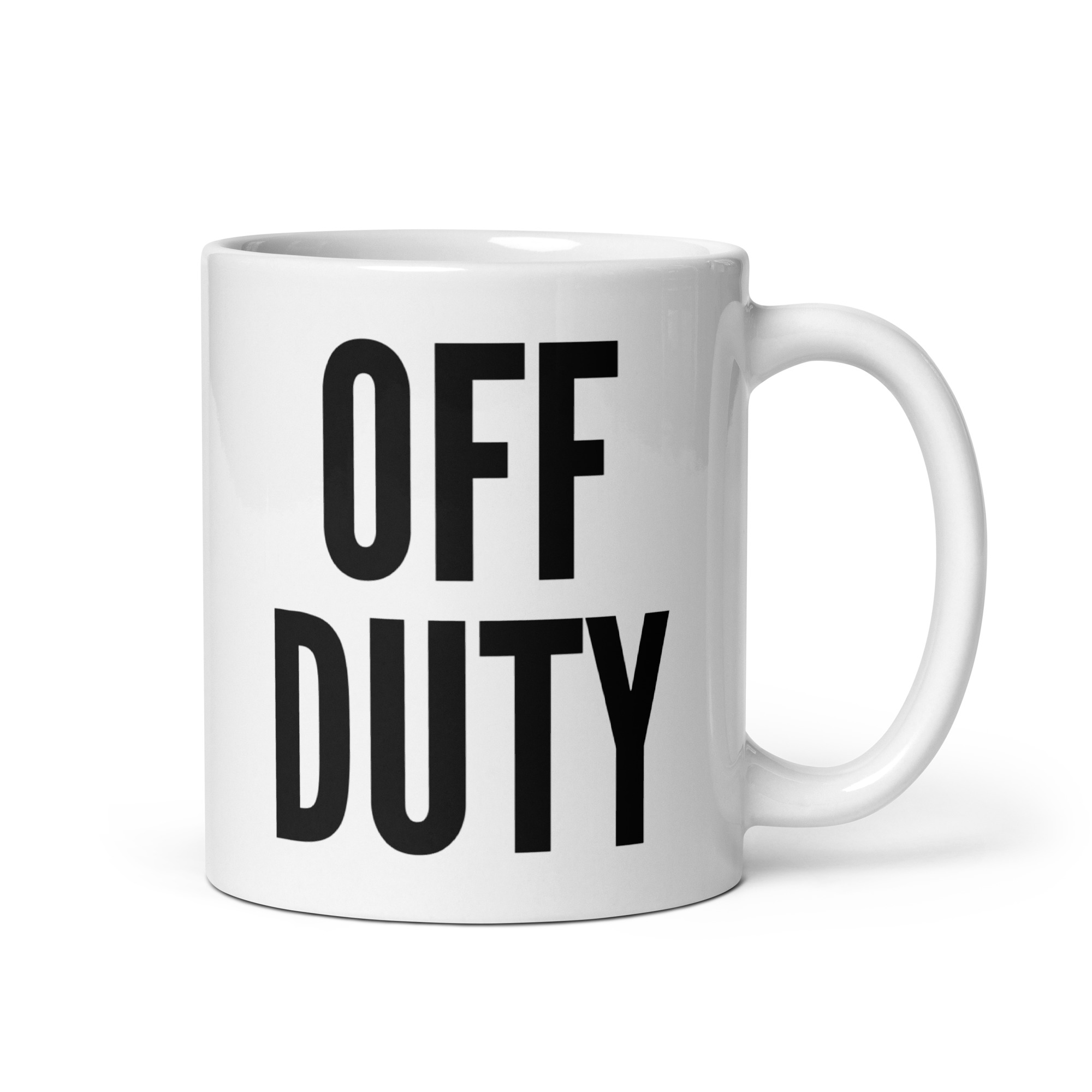 OFF DUTY (in black letters) coffee mug