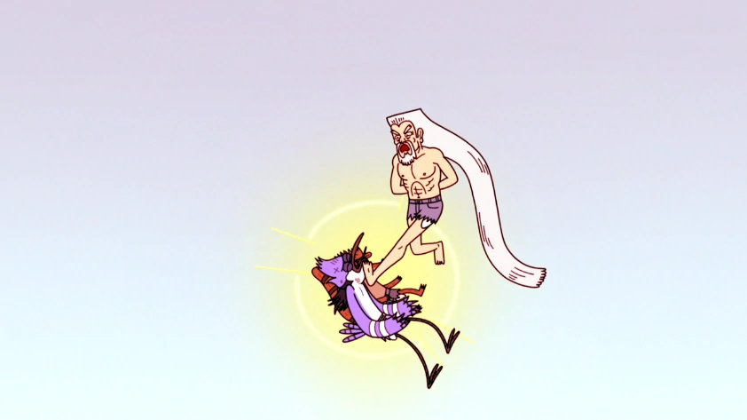 Grand Master of Death Kwon Do kicking Mordecai and Rigby