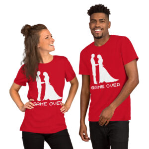 Wedding equals GAME OVER (Groom and Bride) Unisex couple matching t-shirt