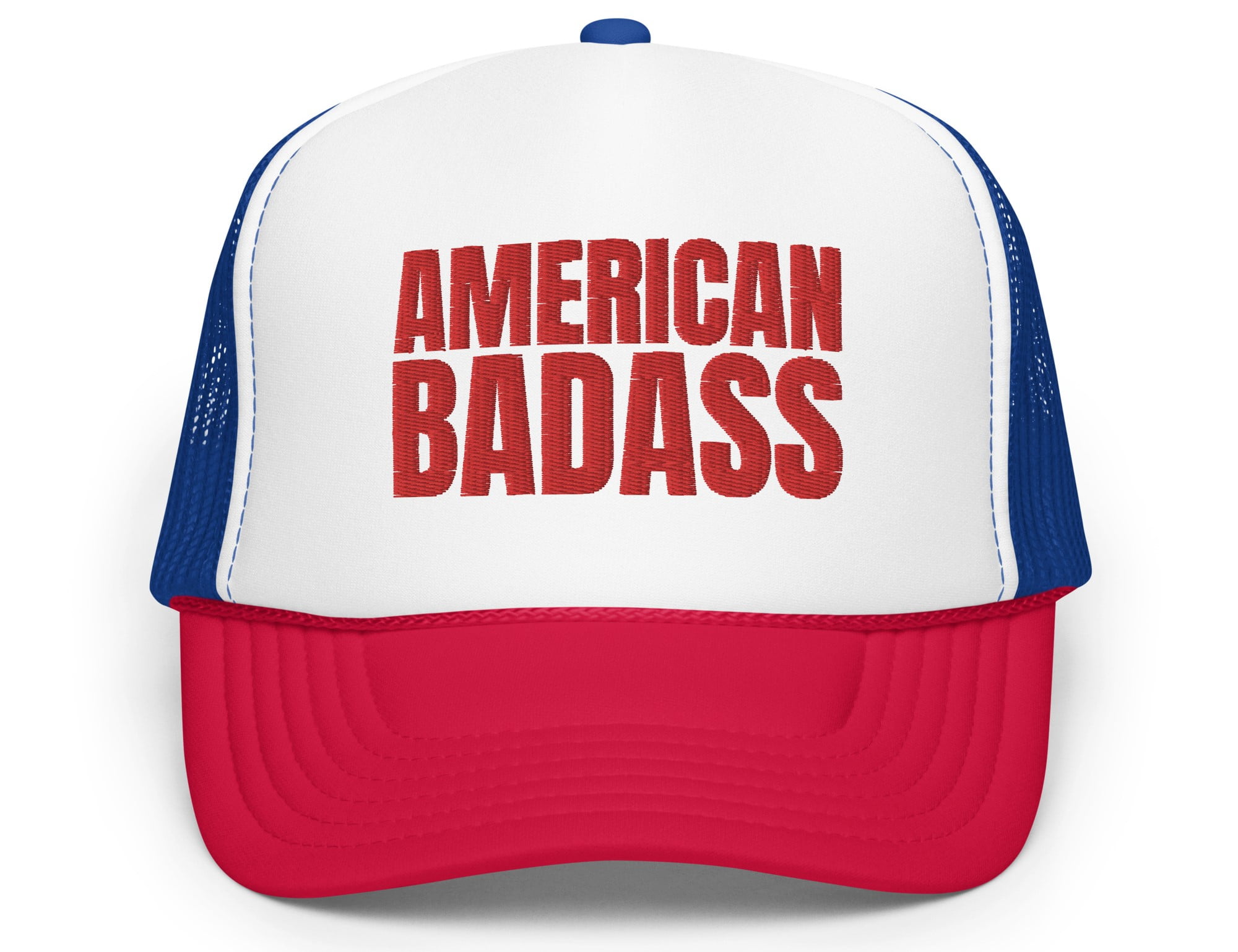AMERICAN BADASS Red White and Blue Embroidered Trucker Hat