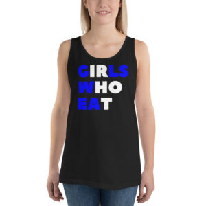 Dani Speegle GIRLS WHO EAT (in white and blue letters) Unisex Tank Top