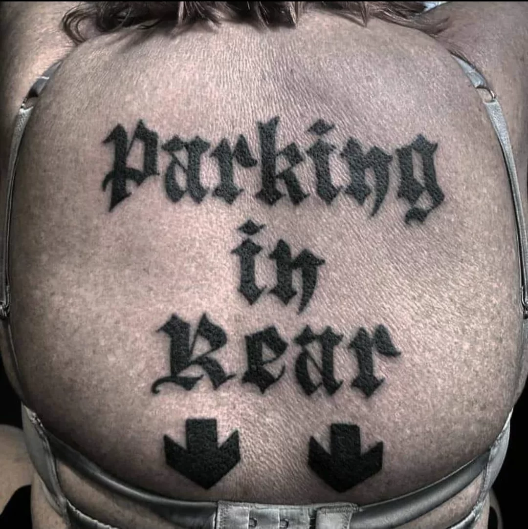 Parking in Rear back tattoo two down arrows