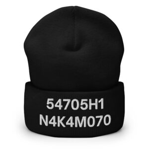 54705H1 N4K4M070 (Satoshi Nakamoto) Embroidered Beanie