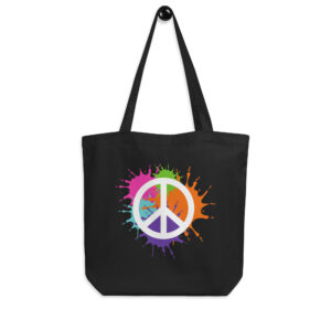 White Peace Symbol over Splashed Paint Eco Tote Bag