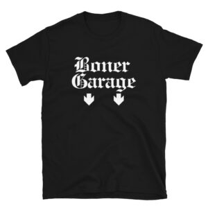 BONER GARAGE Unisex T-Shirt | Goth Lettering 2 Down Arrows
