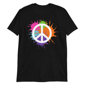 White Peace Symbol over Splashed Paint Unisex T-Shirt