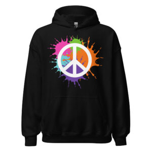 White Peace Symbol over Splashed Paint Hoodie