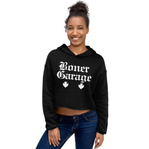 BONER GARAGE Crop Hoodie | Goth Lettering 2 Down Arrows