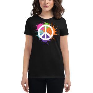 White Peace Symbol over Splashed Paint Women's T-Shirt