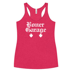 BONER GARAGE Women's Racerback Tank | Goth Lettering 2 Down Arrows
