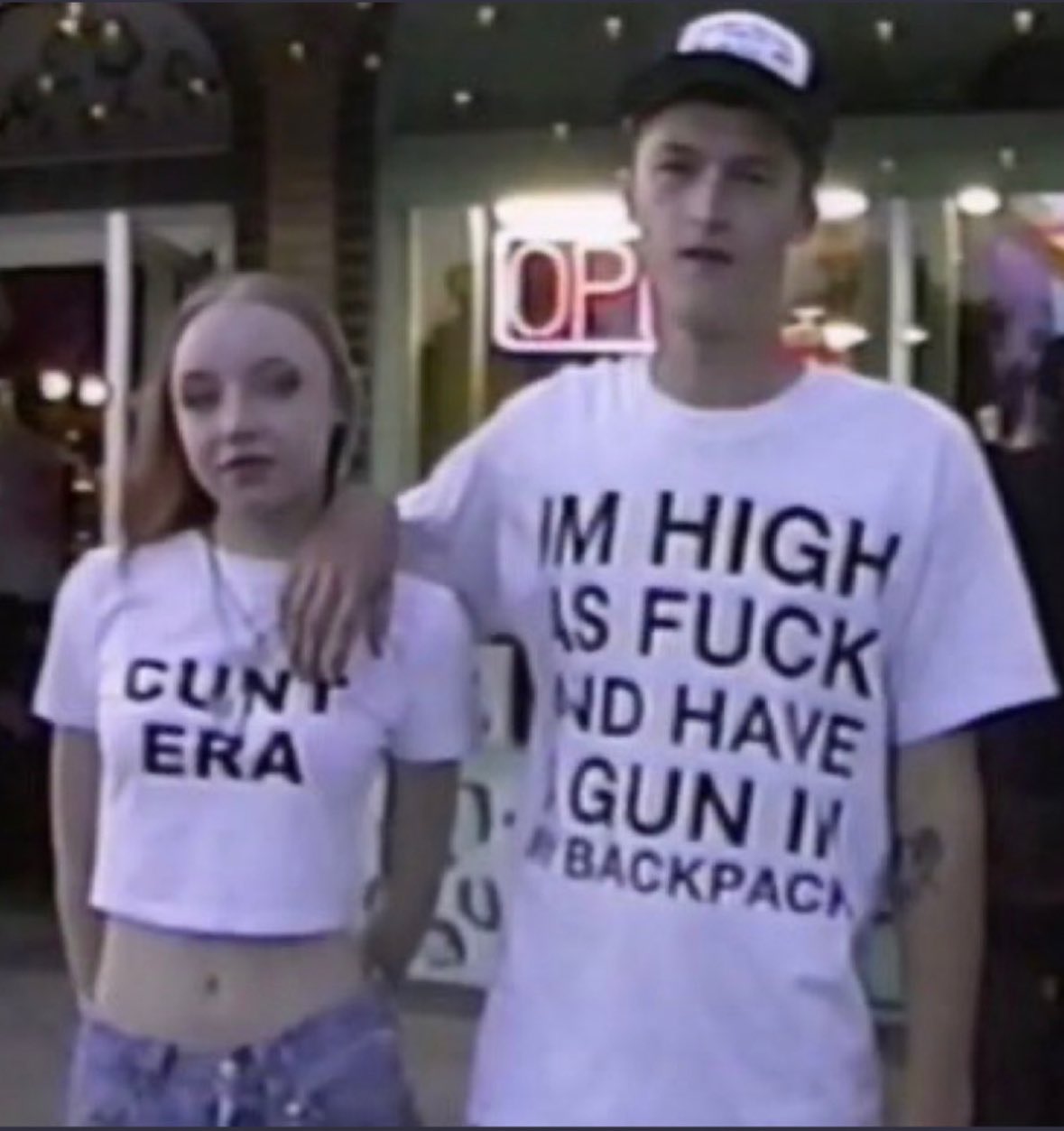 CUNT ERA crop top IM HIGH AS FUCK AND HAVE A GUN IN MY BACKPACK T-shirt