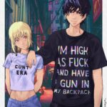 Cunt Era Im High as Fuck and Have a Gun in My Backpack couple matching tees Farnese and Joshua Chainsaw Man