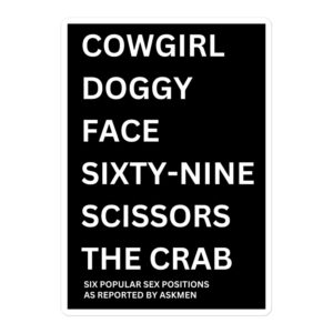 COWGIRL DOGGY FACE SIXTY NINE SCISSORS THE CRAB (in white letters) sticker