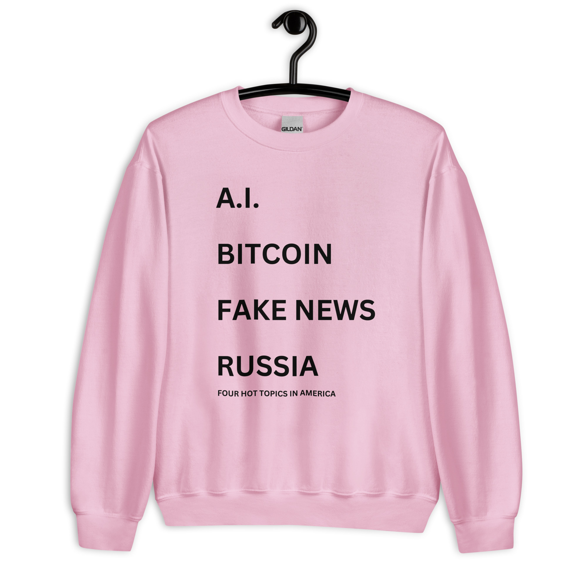 Jared Leto 'AI BITCOIN FAKE NEWS RUSSIA Four Hot Topics In America' Sweatshirt - Image 9