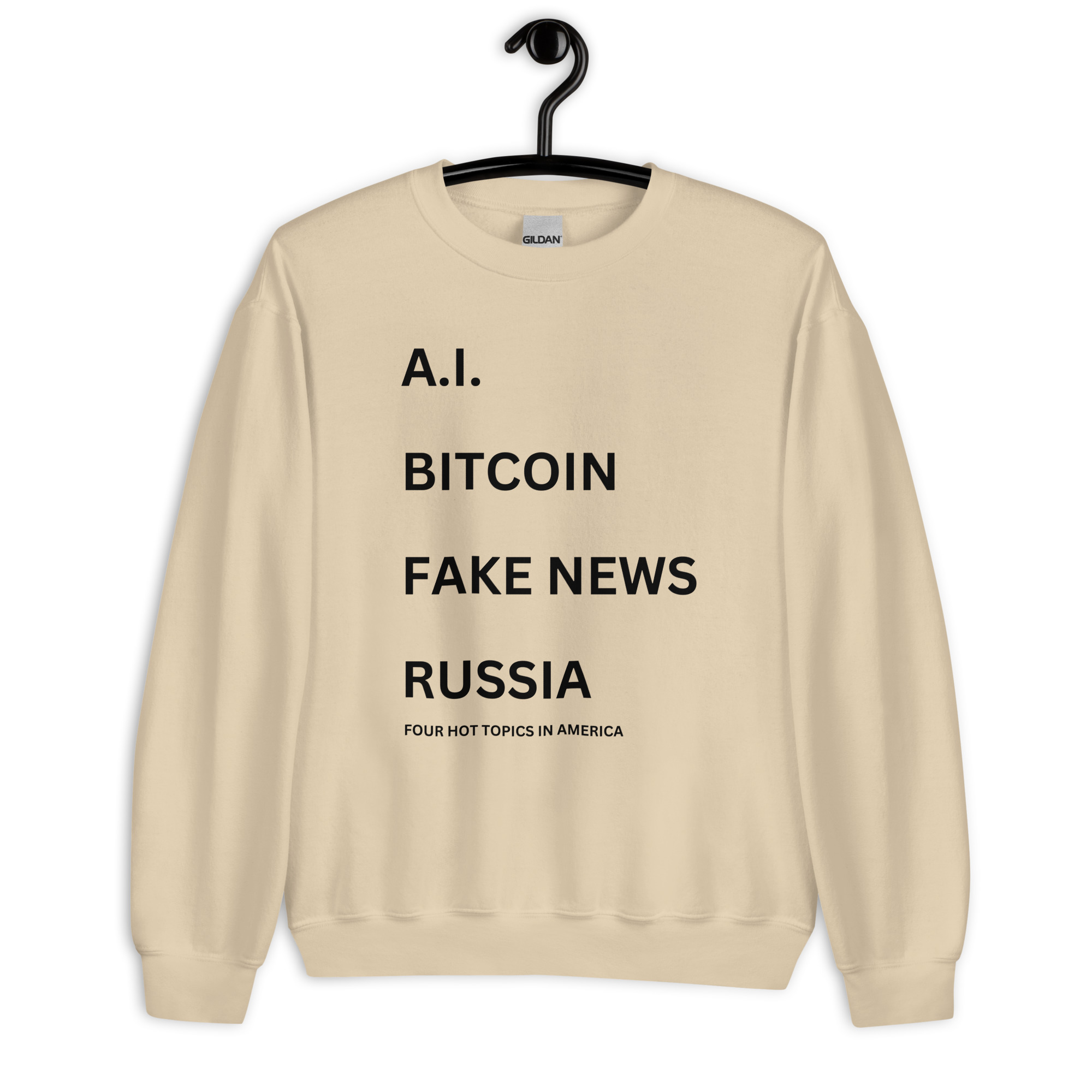 Jared Leto 'AI BITCOIN FAKE NEWS RUSSIA Four Hot Topics In America' Sweatshirt - Image 8