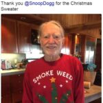 Willie Nelson SMOKE WEED ugly Christmas sweater given by Snoop Dogg