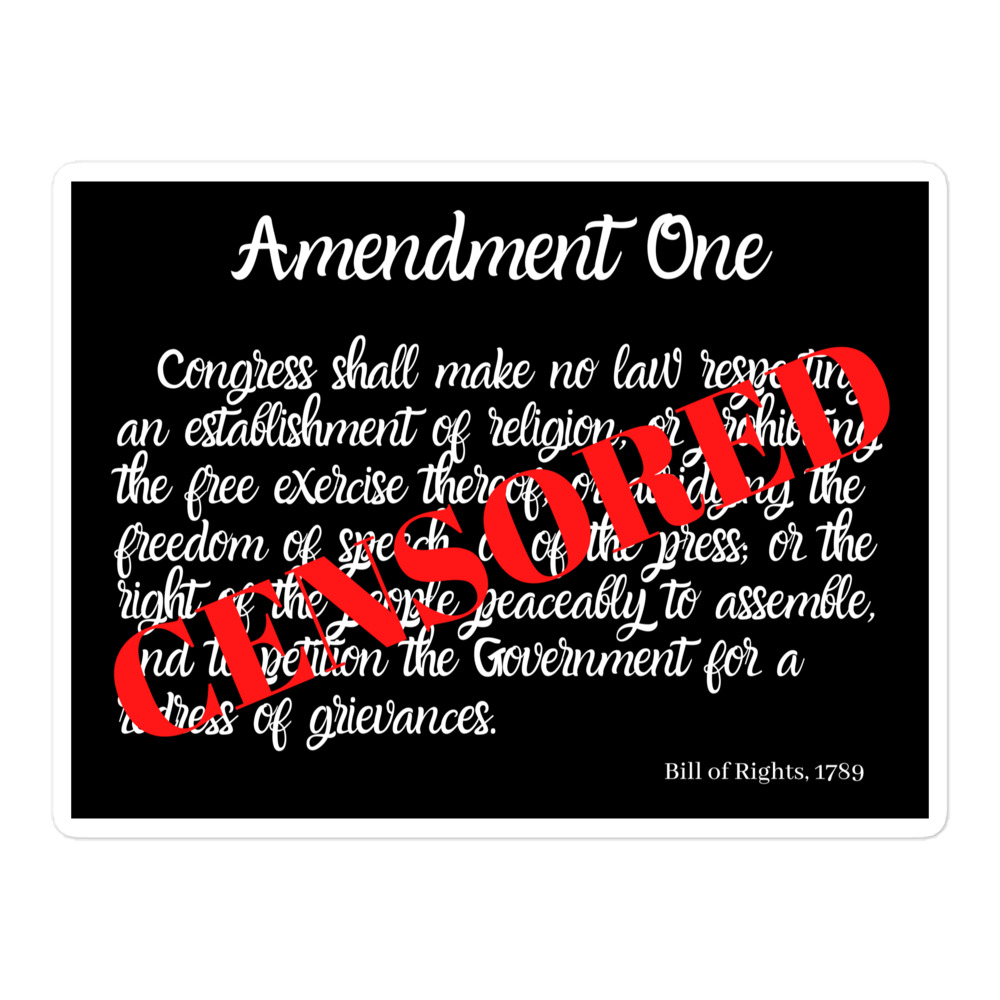 First Amendment Text CENSORED black sticker