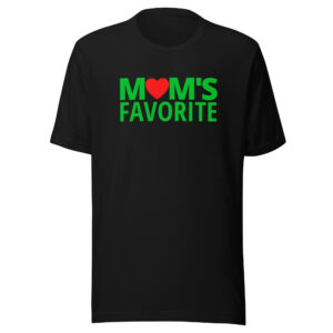 MOM'S Favorite (in green letters & Red Heart) Unisex t-shirt