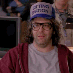30 Rock Frank slogan trucker hats SITTING OVATION then I GIVE UP mini-hat underneath