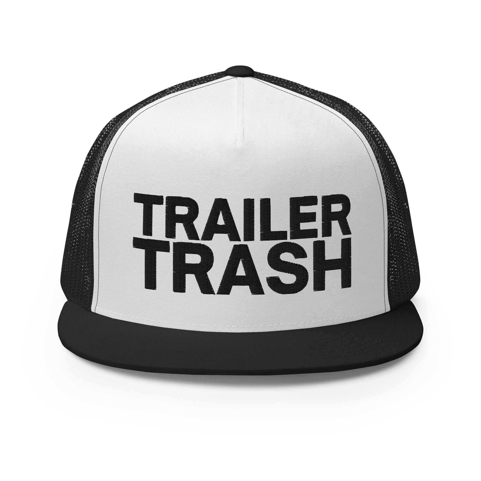 TRAILER TRASH (in black letters) Flat Brim Trucker Cap - Image 4