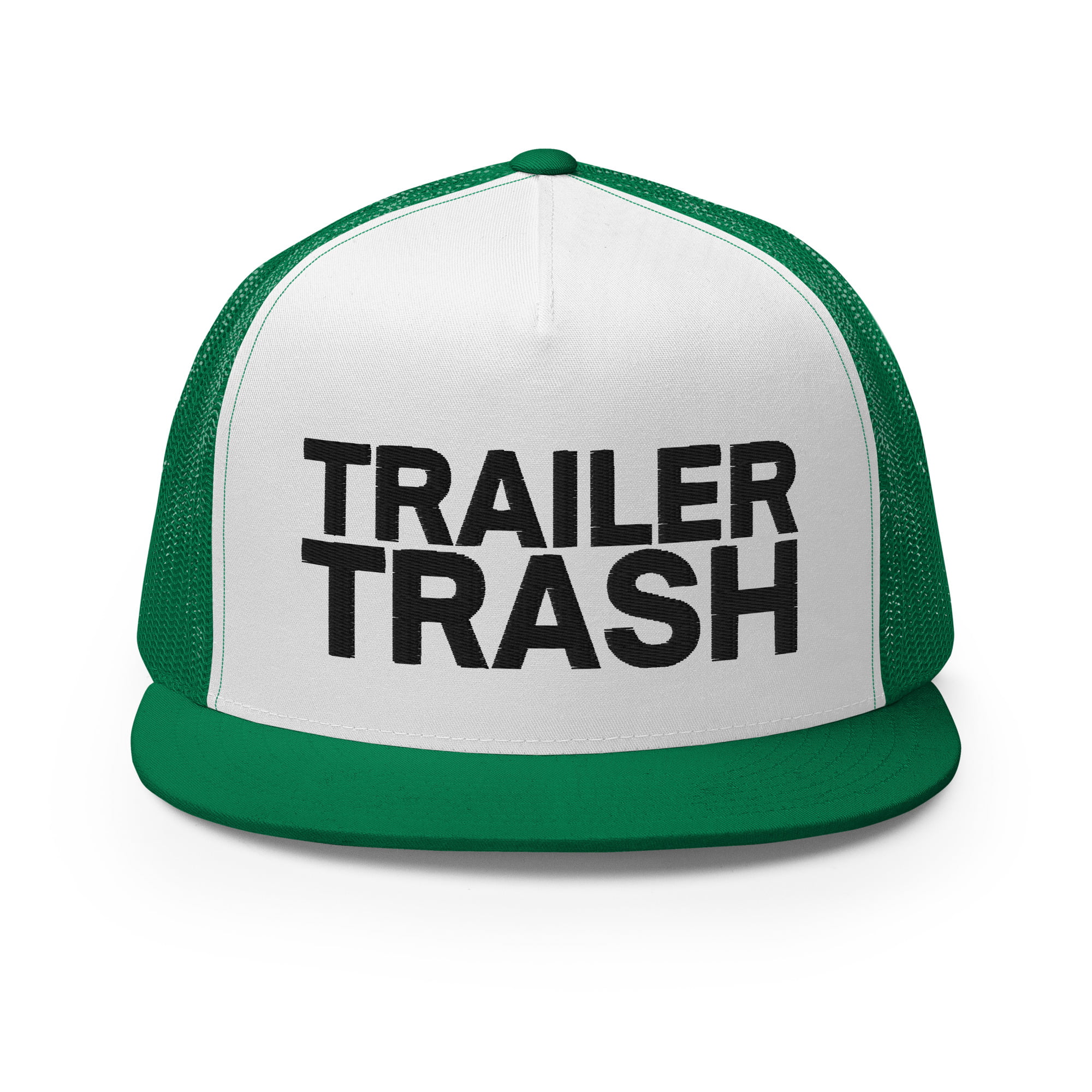 TRAILER TRASH (in black letters) Flat Brim Trucker Cap - Image 7