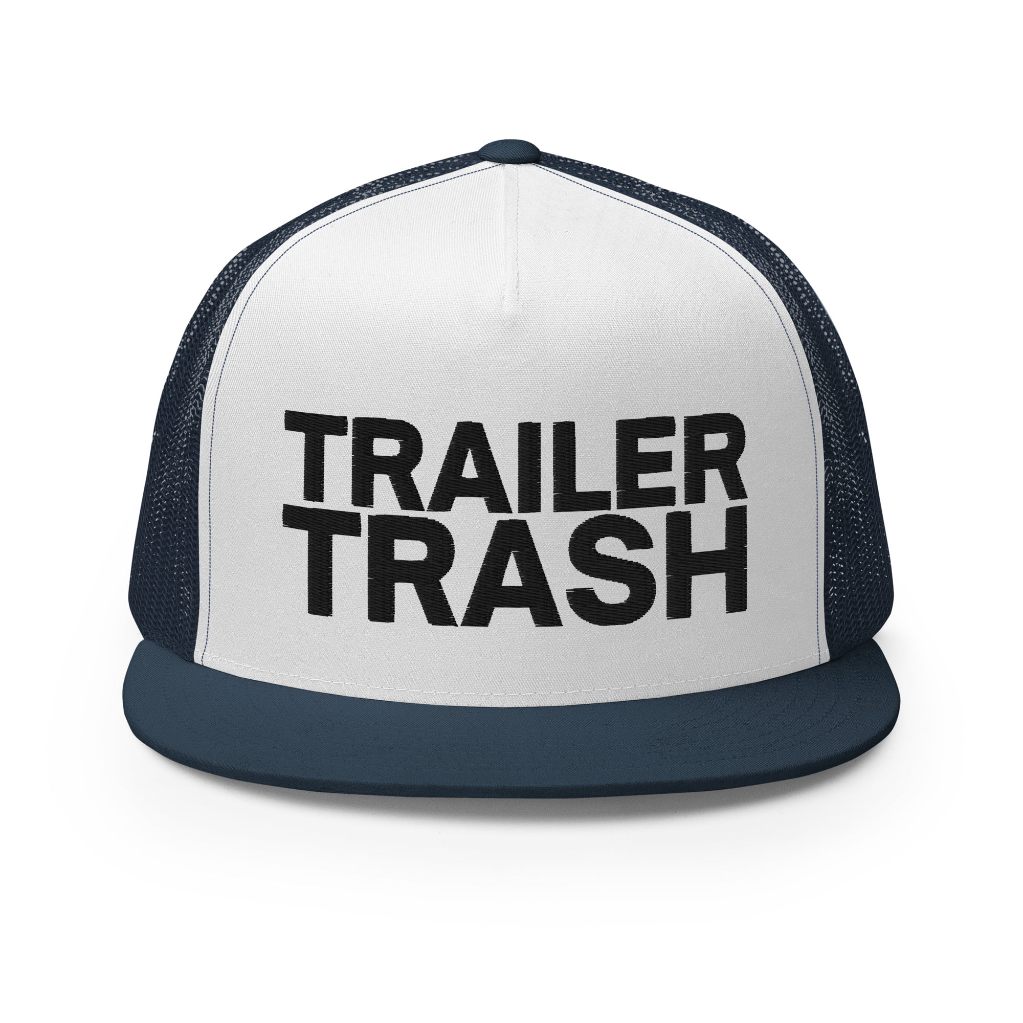 TRAILER TRASH (in black letters) Flat Brim Trucker Cap - Image 5
